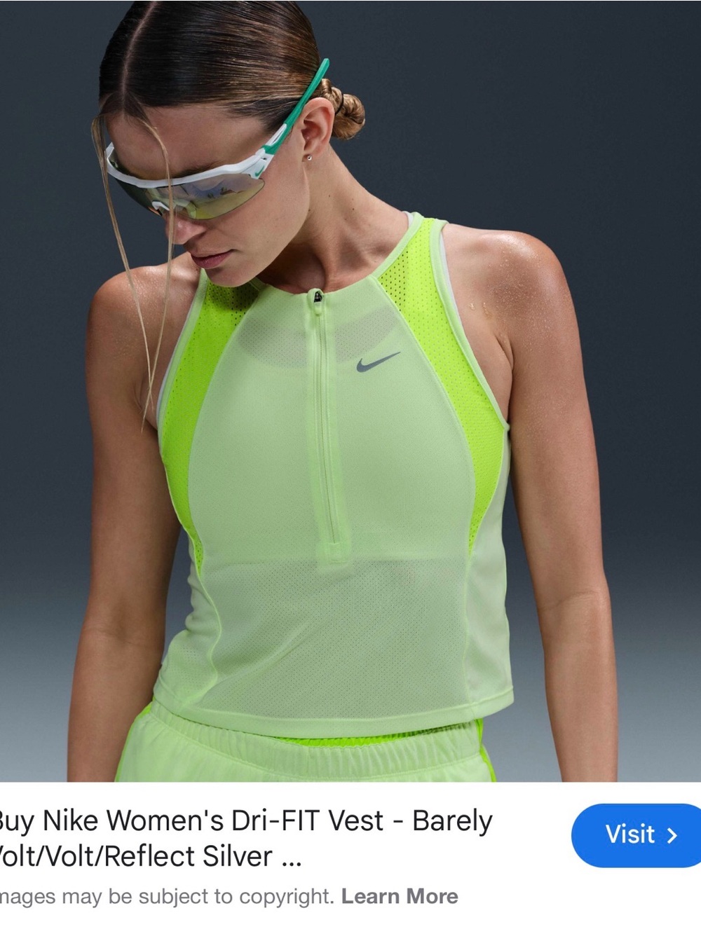 Nike Women’s Dri-FIT Crop Tank in Volt and Reflective Silver